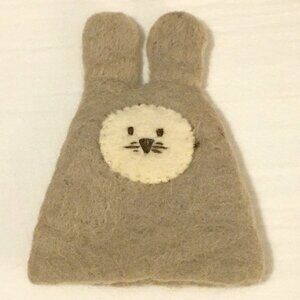 Handmade Felted Wool Rabbit Egg Cozy with Metal Egg Cup